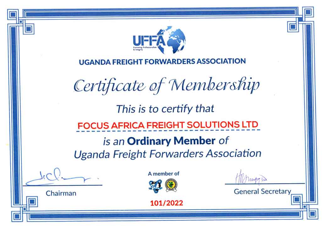Uganda-Freight-Forwarders-Association crtificate for Focus Africa Freight Solutions